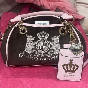 Juicy Couture Brown with Pink Trim Logo Satchel
